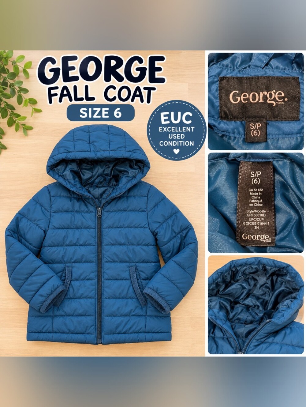 George Kids Blue Hooded Puffer Coat
